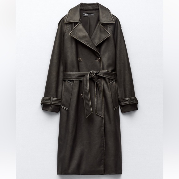 Zara Jackets & Blazers - Zara Distressed Faux Leather Trench Coat